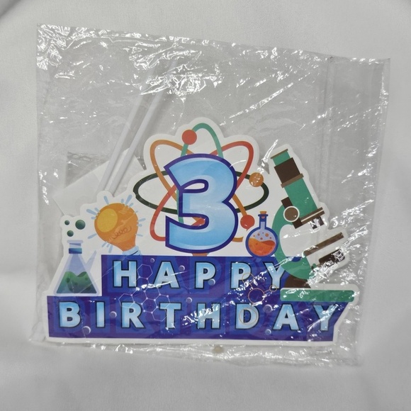 New 25pc 3rd Birthday Party Scientist Science Lab Chemistry Cupcake Toppers Pick - Picture 7 of 7